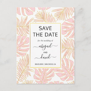 Carte Postale Faire-part Faire part de mariage aux feuilles tropicales rose