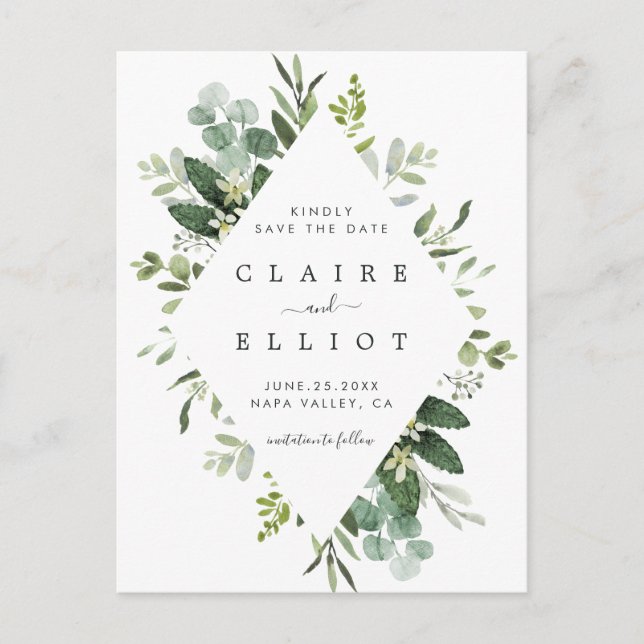 Carte Postale Faire-part Faire part de mariage cadre diamant feuillage d'eu (Devant)