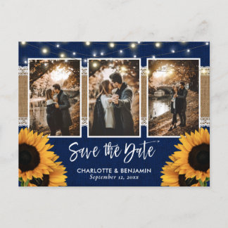 Carte Postale Faire-part Faire part de mariage champêtre bleu marine tourne