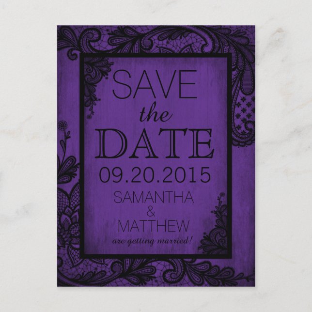 Carte Postale Faire-part Faire part de mariage gothique grunge en dentelle (Devant)