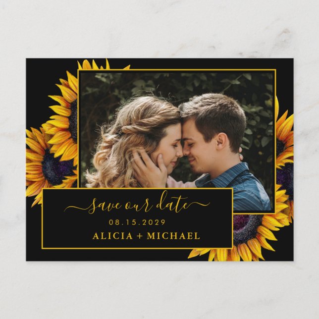 Carte Postale Faire-part Faire part de mariage photo de tournesols rustique (Devant)