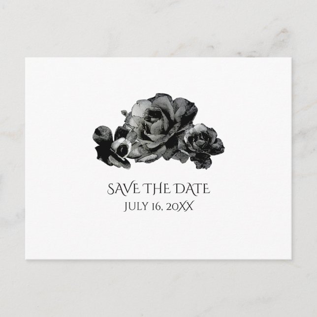 Carte Postale Faire-part Faire Part de Mariage Roses Aquarelle Noire (Devant)