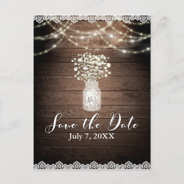 Carte Postale Faire-part Faire part de mariage rustique avec Gypsophiles lu (Devant)