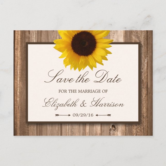 Carte Postale Faire-part Faire part de mariage Tournesol Rustique Campagne, (Devant)