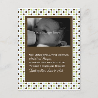 Carte Postale Faire-part Faire part de naissance bébé pois chocolat
