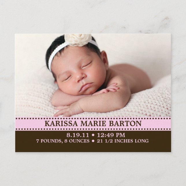 Carte Postale Faire-part Faire part de naissance simplement charmant rose b (Devant)