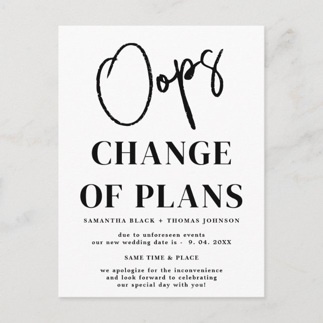 Carte Postale Faire-part Faire part de report de date de mariage Oops (Devant)