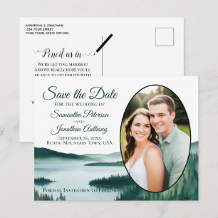 Carte Postale Faire-part Faire part ovale de lac de montagne rustique pour