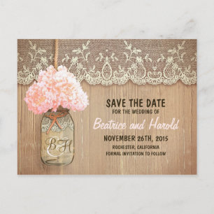 Carte Postale Faire-part faire part romantique avec pot mason fleurs roses