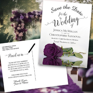 Carte Postale Faire-part Faire suivre la rose violette prune de mariage Éco