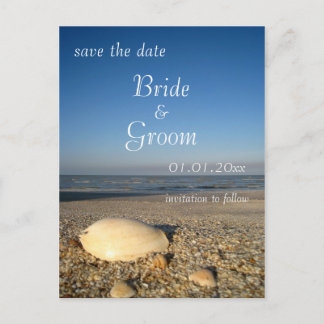 Carte Postale Faire-part FAITES GAGNER LA DATE - coquilles sur la plage