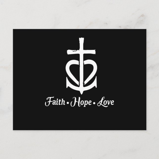 Carte Postale Faire-part Faith Hope Love Cross Ancre Coeur Jésus (Devant)