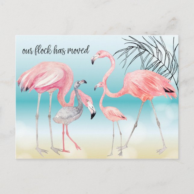 Carte Postale Faire-part Famille Flamant rose rose sur Bokeh Beach Nouvelle (Devant)