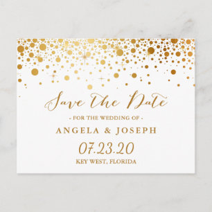 Carte Postale Faire-part Faux Gold Foil Confetti Dots Élégant Enregistrer l