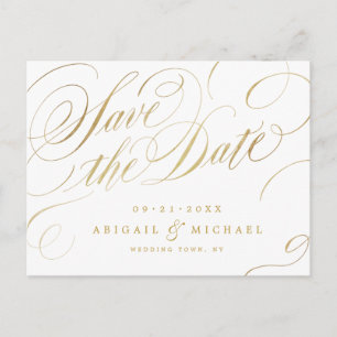 Carte Postale Faire-part Faux or calligraphie vintage enregistrer la date