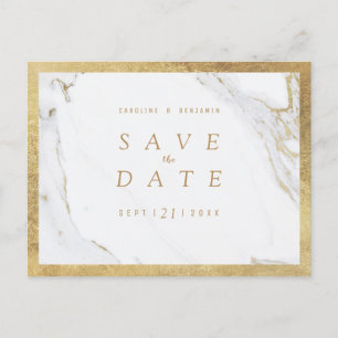 Carte Postale Faire-part Faux or feuille marbre luxe moderne enregistrer la