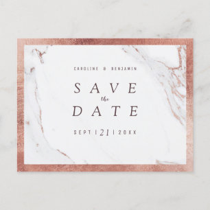 Carte Postale Faire-part Faux rose marbre or luxe moderne enregistrer la da