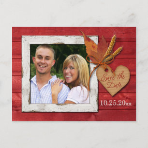 Carte Postale Faire-part FAUX Wood, Feuille, Coeur Enregistrer la date Cart