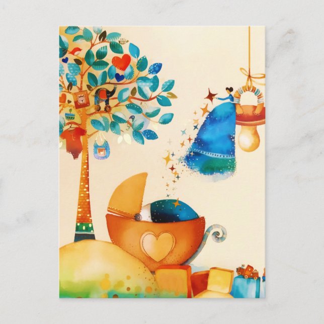 Carte Postale Faire-part Fée Capricieuse Félicitations Nouveau-Né Bébé (Devant)