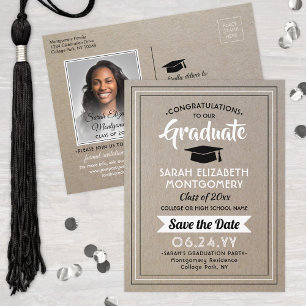 Carte Postale Faire-part Félicitations Grad Faux Kraft Papier Enregistrer l