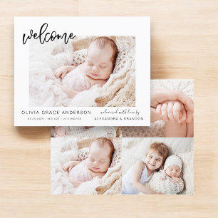 Carte Postale Faire-part Félicitations simples pour bébé Collage photo élég