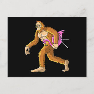 Carte Postale Faire-part Femme Bigfoot Avec Flamant rose Animal Costume Cad