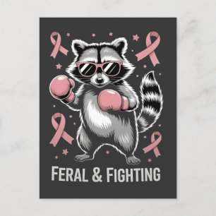 Carte Postale Faire-part Feral and Fighting Raccoon Sensibilisation au canc