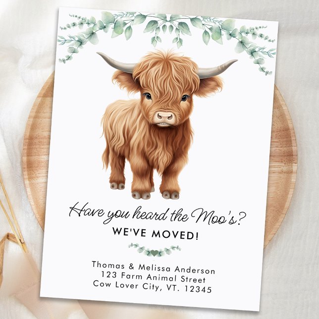 Carte Postale Faire-part Ferme de Eucalyptus Highland Cow Nouvelle Adresse  (Créateur téléchargé)