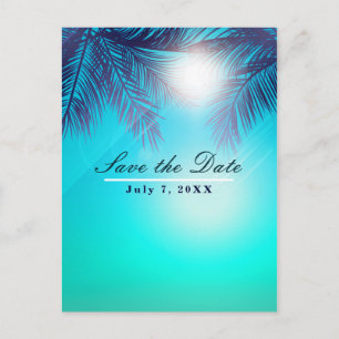 Carte Postale Faire-part FÊTE BLEUE SUR LA PLAGE Palmiers Ensoleillés Réser
