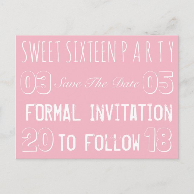 Carte Postale Faire-part Fête d'anniversaire 16 ans Save The Date Douce Ros (Devant)