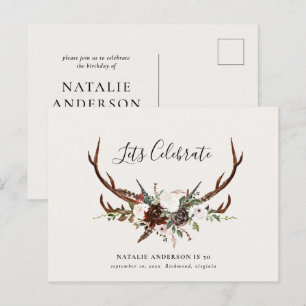 Carte Postale Faire-part Fête d'anniversaire automnale à feuillage rustique