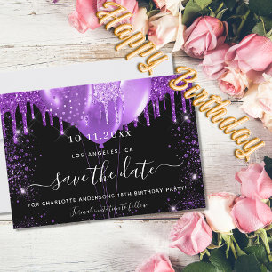 Carte Postale Faire-part Fête d'anniversaire ballons noirs violets enregist