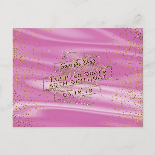 Carte Postale Faire-part Fête d'anniversaire de femme Glam Gold Rose Enregi (Devant)