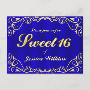 Carte Postale Faire-part Fête d'anniversaire Elégant Regal Golden Sweet 16
