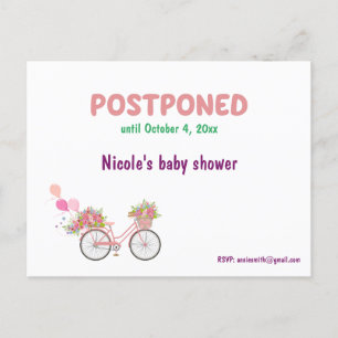 Carte Postale Faire-part Fête de Bébé Reportée avec Date de Révision RSVP