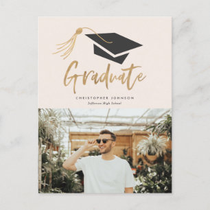 Carte Postale Faire-part Fête de fin d'études avec photo en feuille d'or Ca