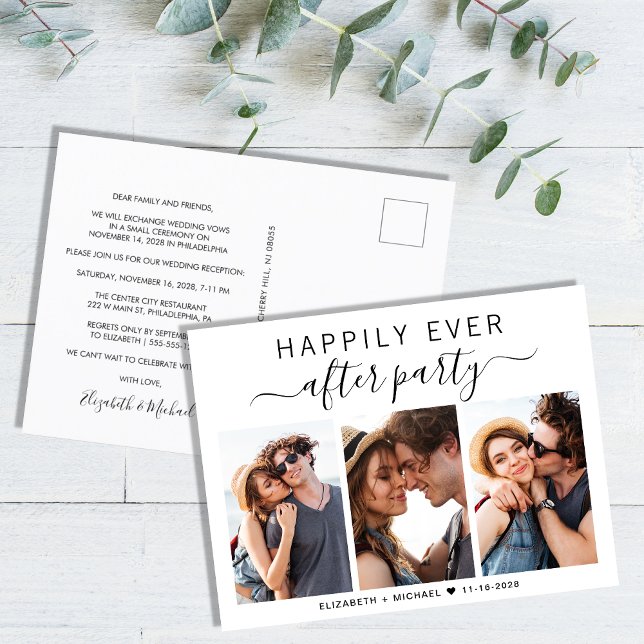Carte Postale Faire-part Fête de Mariage Happily Ever After Party 3 Photo (Créateur téléchargé)