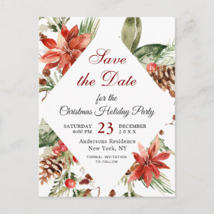 Carte Postale Faire-part Fête de Noël de Poinsettia Enregistrer la date