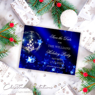 Carte Postale Faire-part Fête de Noël élégante bleue et argentée, Sauvegard