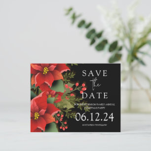 Carte Postale Faire-part Fête de Noël Enregistrer la date Poinsettia Noir