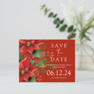 Carte Postale Faire-part Fête de Noël Enregistrer la date Poinsettia Rouge