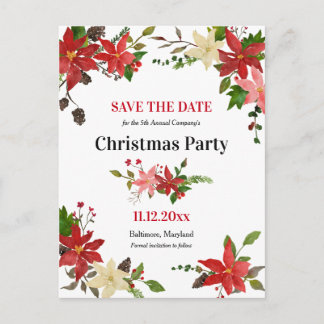 Carte Postale Faire-part Fête de Noël Fleurie Poinsettia Enregistrez La Dat
