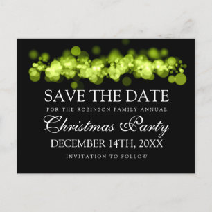 Carte Postale Faire-part Fête de Noël Sauvez La Date Green Bokeh Lumières
