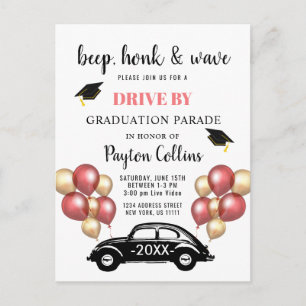 Carte Postale Faire-part Fête de remise des diplômes en voiture de la promo
