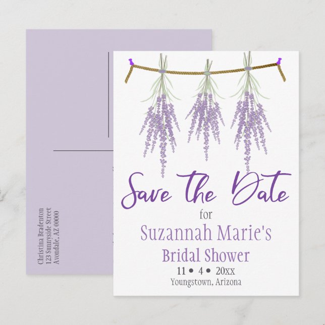 Carte Postale Faire-part Fête des mariées Enregistrer La Date Dry Lavender  (Devant / Derrière)