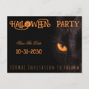 Carte Postale Faire-part Fête d'Halloween aux Yeux de Chat Noir Enregistrez