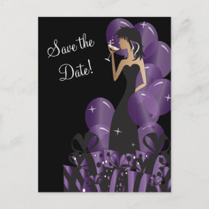 Carte Postale Faire-part Fête Fille Diva Chic   Sauvegarder la Date   Viole