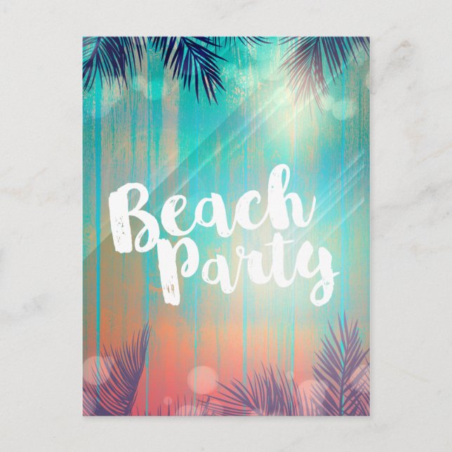 Carte Postale Faire-part Fête rétro sur la PLAGE Palmiers ensoleillés Fête  (Devant)