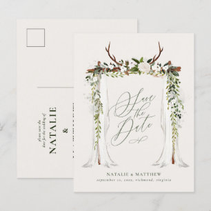 Carte Postale Faire-part Feuillage botanique rustique pour mariage, enregis
