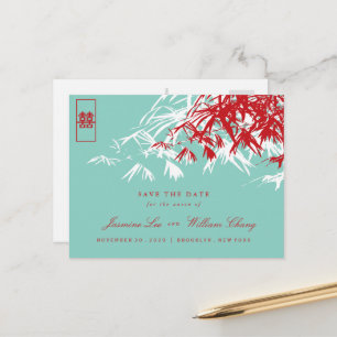 Carte Postale Faire-part Feuille bambou double bonheur Mariage chinois